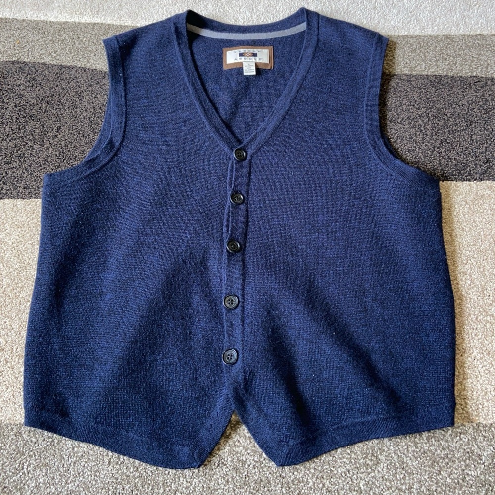 Joseph Abboud Knit Mens Sz L  Button Front Vest Merino Wool Blend Sweater Blue